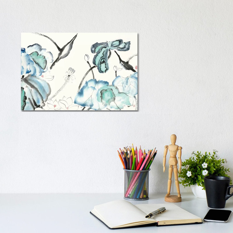 Lotus Study With Blue Green III by Nan Rae - Wrapped Canvas Painting, 20.32 cm H x 30.48 cm W