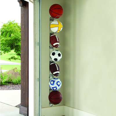 Sports Rack For Garage, 7-Ball Capacity, Alloy Steel, Silver
