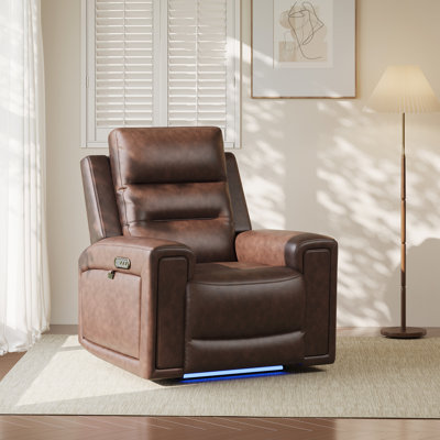 Leather Power Recliner Chair with Triple Motor Adjustment, USB/Type-C Charging & 7-Color LED Lighting – Home Theater Seating