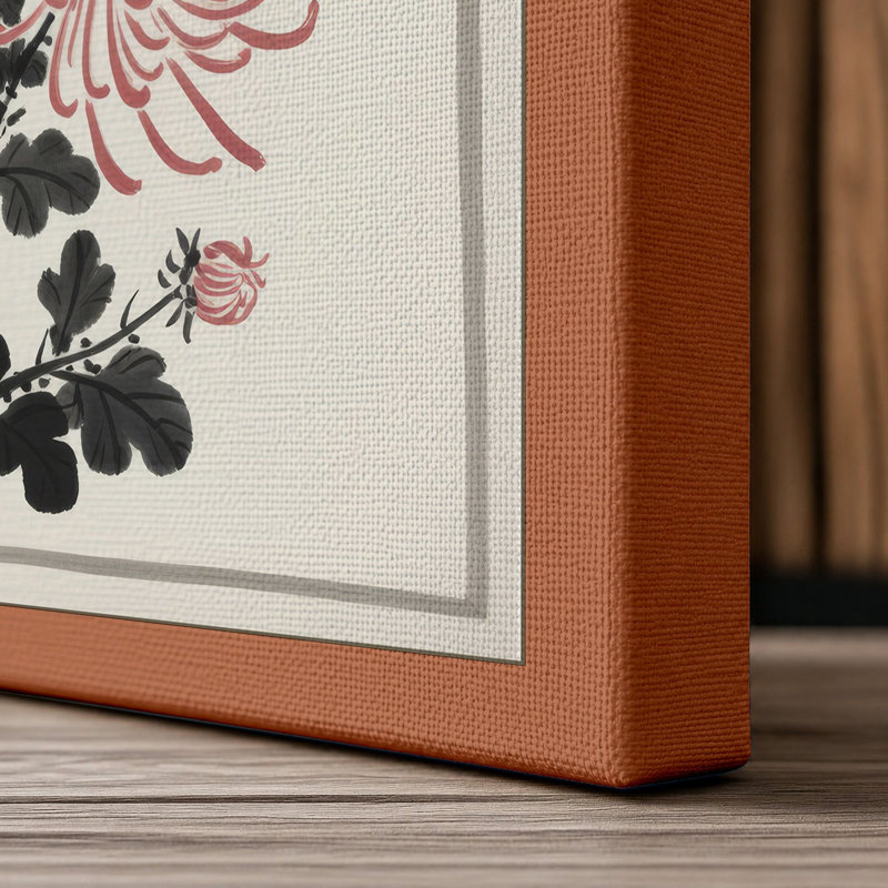 Chrysanthemum Study Japandi - Wrapped Canvas, 36x24 - 91.4 x 61.0 cm, Terracotta Border