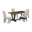 Ensemble 9 pièces avec un magnifique petit plateau de table Jacobean patiné et 8 chaises de salle à manger en peau de mouton avec têtes de clous et boutons capitonnés, finition noire brossée-944329207-944610694