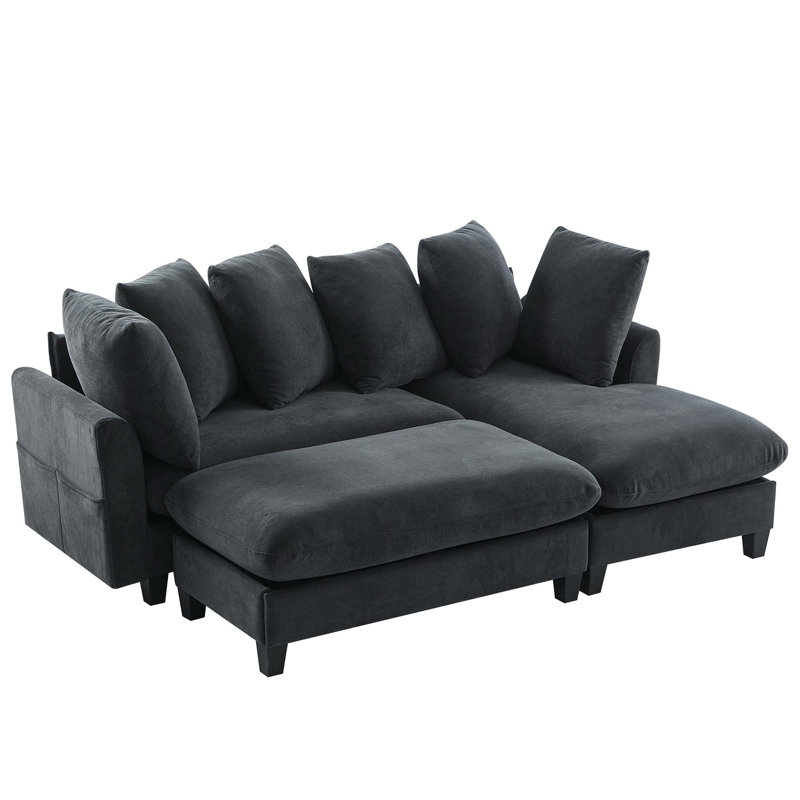 Canapé modulaire en L de 83 po avec canapé L 83 po avec amplement d'espace de rangement, repose-pieds mobile et six coussins décoratifs pour le salon