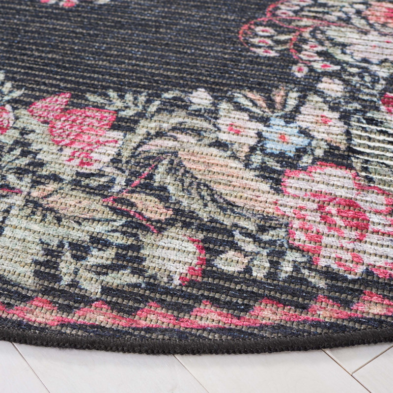 Tapis floral lavable à la machine Ketrina Performance, Rond 6 pi 7 po