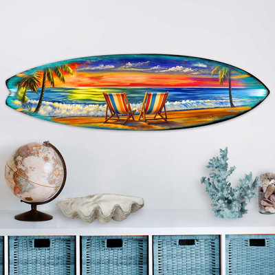 Sunset Beach Chairs Surfboard Wall Decor  Handcrafted Coastal Decor By G.Debrekht
