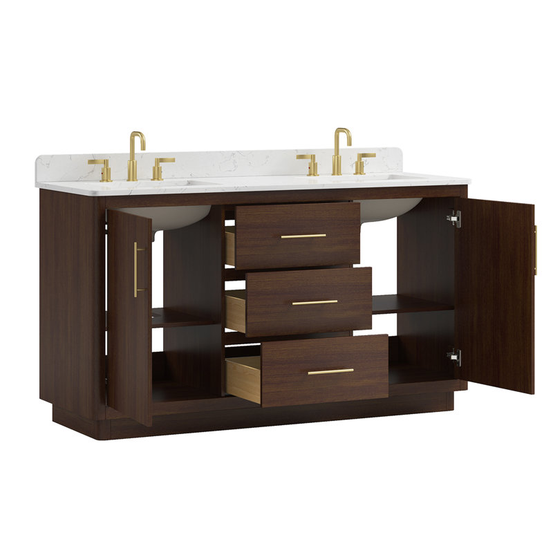 Ensemble de meuble-lavabo simple autoportant avec plateau en pierre reconstituée Adria, 61"