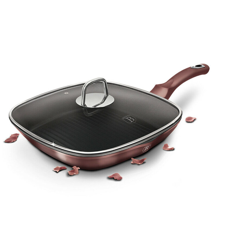 28cm Non-Stick Aluminium Grill Pan / Griddle Set, 28cm, Rose Gold