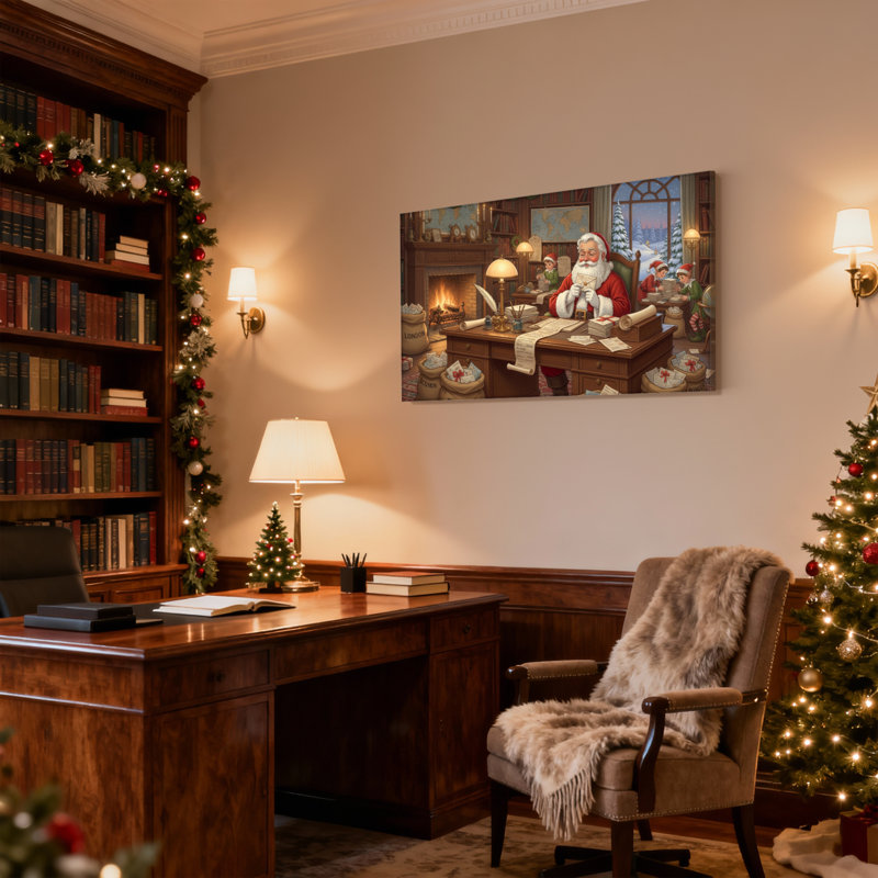 Ensemble de 3 impressions sur toile de Noël, atelier de père Noël, scène de Noël, H 20 po x l 30 po