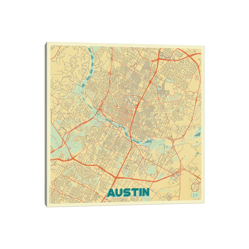 Austin Retro Urban Blueprint Map by Hubert Roguski - Wrapped Canvas Print, 45.72 cm H x 45.72 cm W x 3.175 cm D
