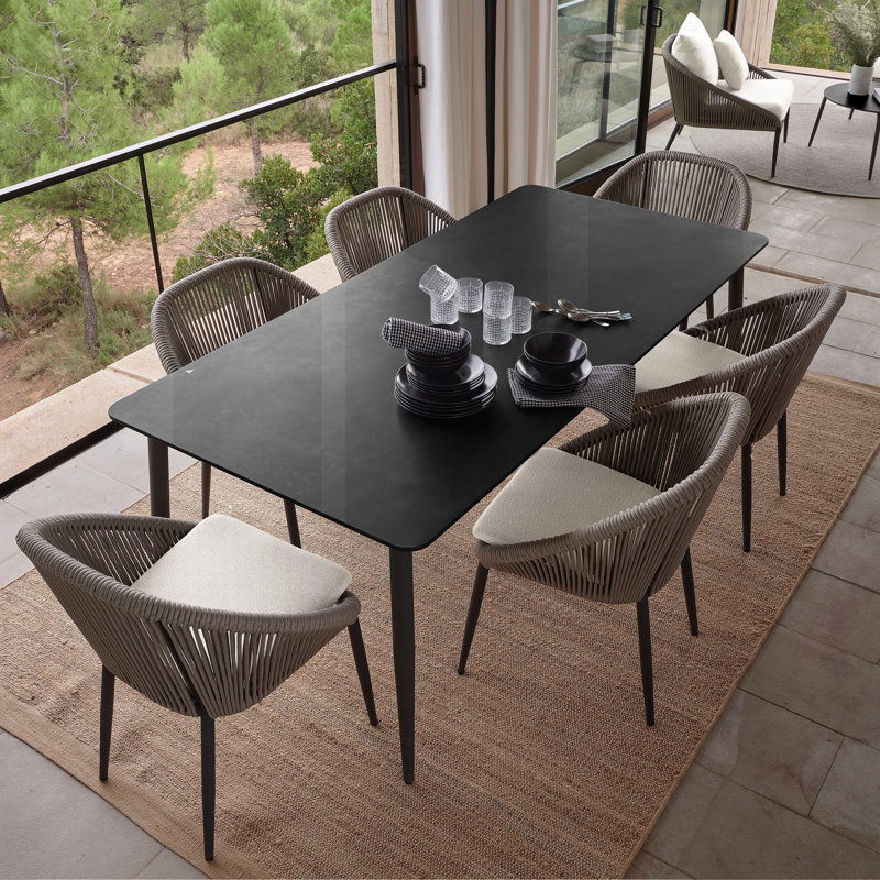Rodona Outdoor 7 - Piece Dining Set with Cushions, Linen Silver Sunbrella®