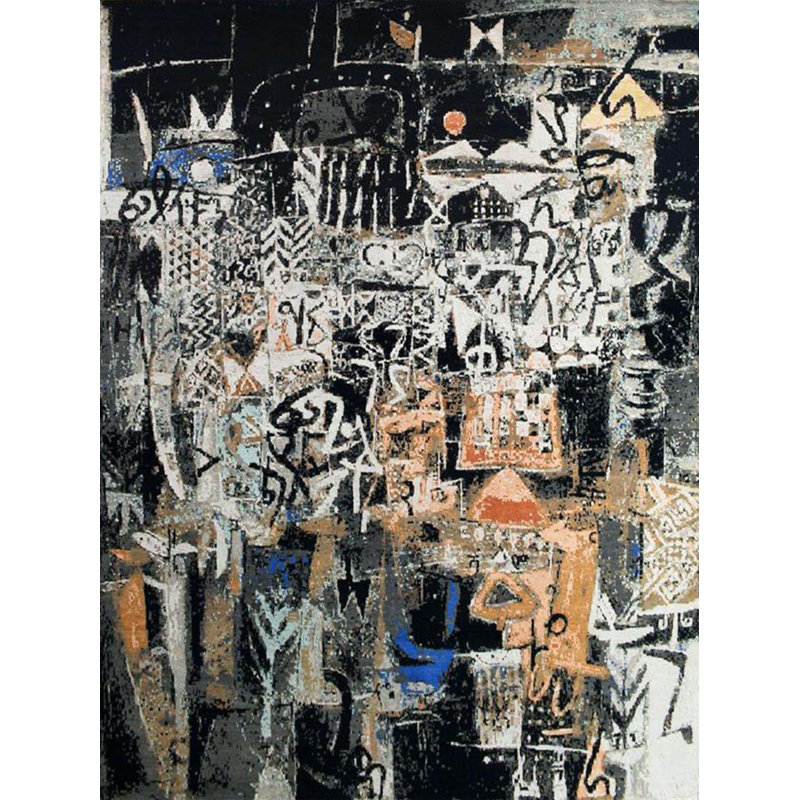 Tapis décoratif moderne à motif tissé noir Barcelona Collection, Tapis de couloir 3 pi 9,81 po x 9 pi 10,11 po