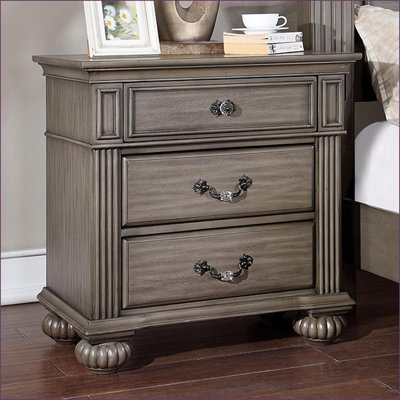 Traditional Gray Solid Wood 3-Drawer Nightstand with Acrylic Accents
