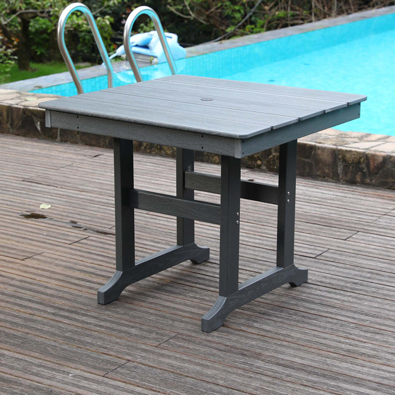 Table de salle à manger d'extérieur moderne en PEHD avec trou pour parasol et résistance aux intempéries, Gris