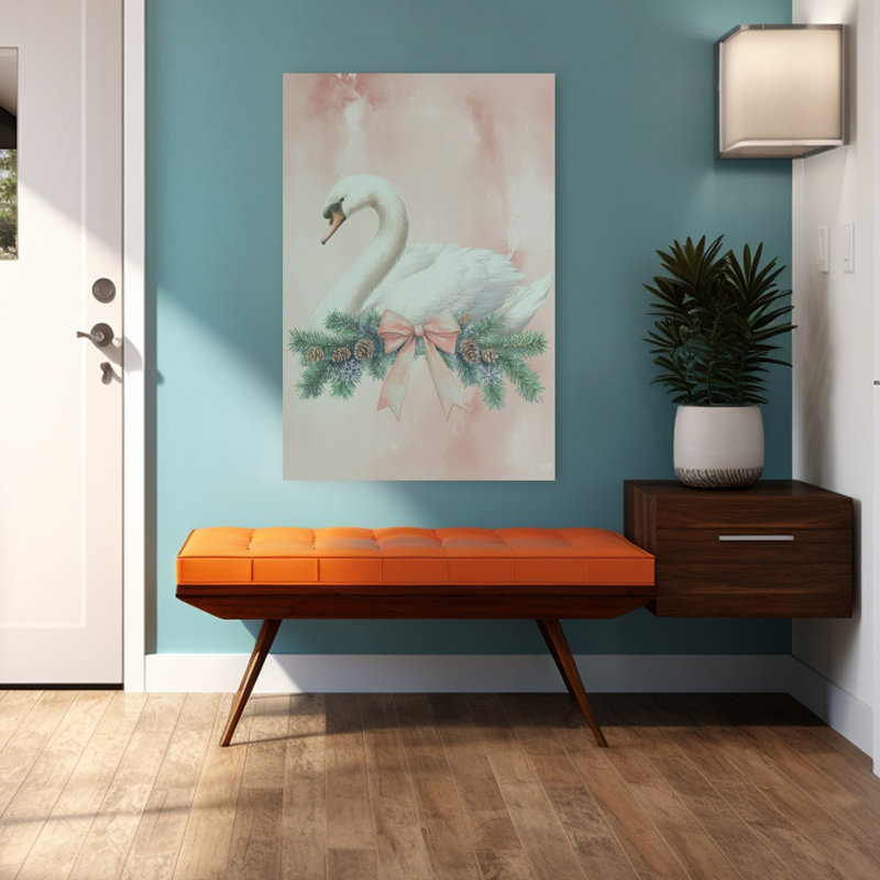 Art contemporain avec joli cygne rose, H 48 po x l 32 po