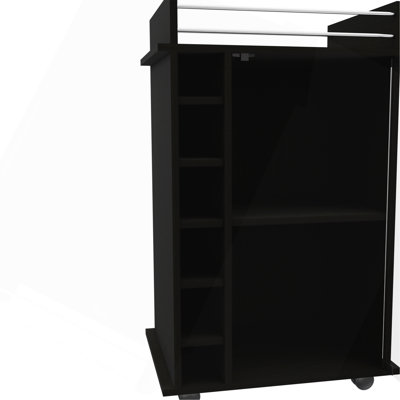 Vegas Bar Cart, Two Tier Cabinet With Glass Door, Six Cubbies For Liquor