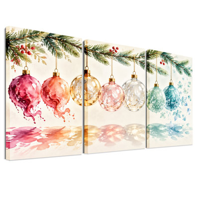 "Aquarelle", ensemble de 3 toiles de Noël suspendues au pin