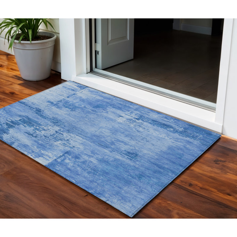 Tapis intérieur lavable abstrait bleu marine 3 pi x 5 pi HomeRoots