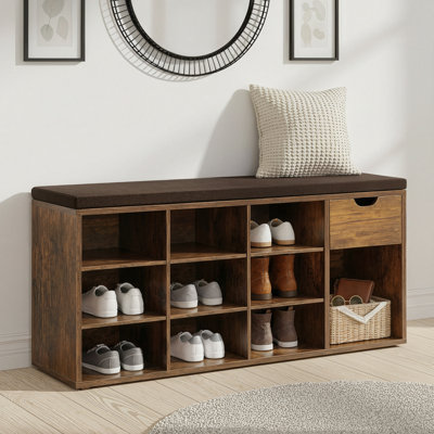 10 Pair Shoe Storage Bench With Drawer