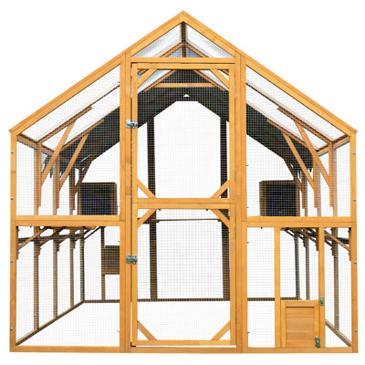Poulailler jaune pour l'extérieur, aire de jeu pour chaton de 110 po avec grillage complet, deux petites portes relevables, housse imperméable pour toutes les conditions météorologiques, espace de protection, accès facile