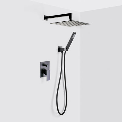 Devon 2-Way Shower Set With Hand Shower Set - Wall Mount - 12" Brass