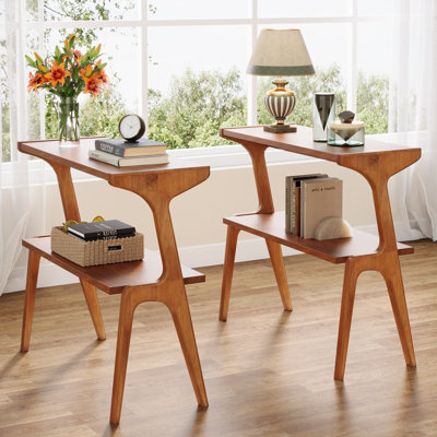 Table de bout mince Nekayla avec pieds en bois massif