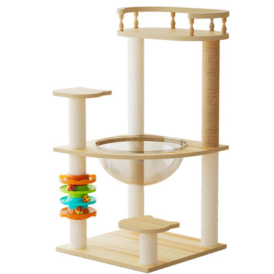32.2" Cat Tree Tower For Indoor Use, Featuring - Covered Scratching Posts, Top Perch, Acrylic And Fun Filled Items Keepers Showcasing Amusements