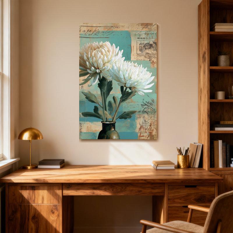 Plantes et fleurs, vase floral rétro, art de fond