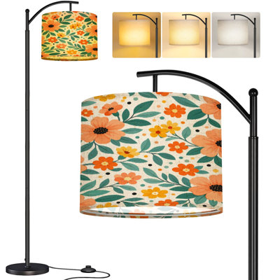  Lampe sur pied arc floral orange jaune fleurs crème haute lampe sur pied moderne abat-jour réglable en lin 3 températures de couleur