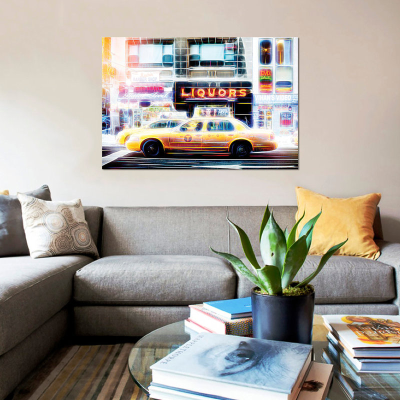 « liqueurs taxi » sur toile, H 40 po x l 60 po x P 1,5 po, Toile tendue, Pas de tapis