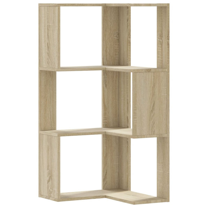 Corner Bookcase 5-Tier 50X50 Cm Engineered Wood, Sonoma Oak, (3 Shelves) 102cm H x 50cm W x 50cm D