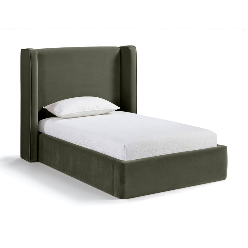 Kendall Wanaque Velvet Upholstered Bed, Green Velvet, Twin