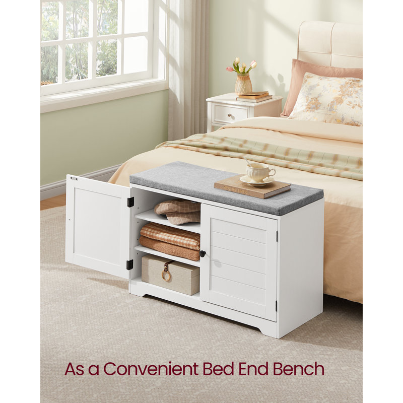Banc de rangement pour chaussures avec coussin, banc d'entrée à 3 niveaux avec siège rembourré, portes, tablettes réglables, 14 x 31,9 x 20,7 pouces, pour le couloir, la chambre à coucher