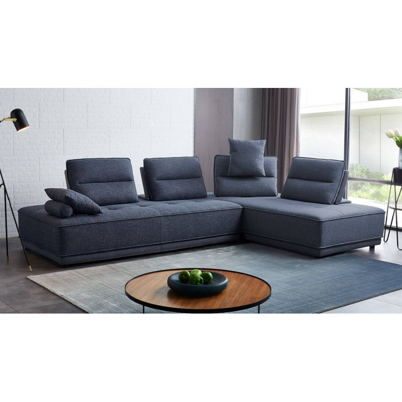 Glendale Upholstered L-Shaped Sectional Symmetrical, Blue 100% Polyester