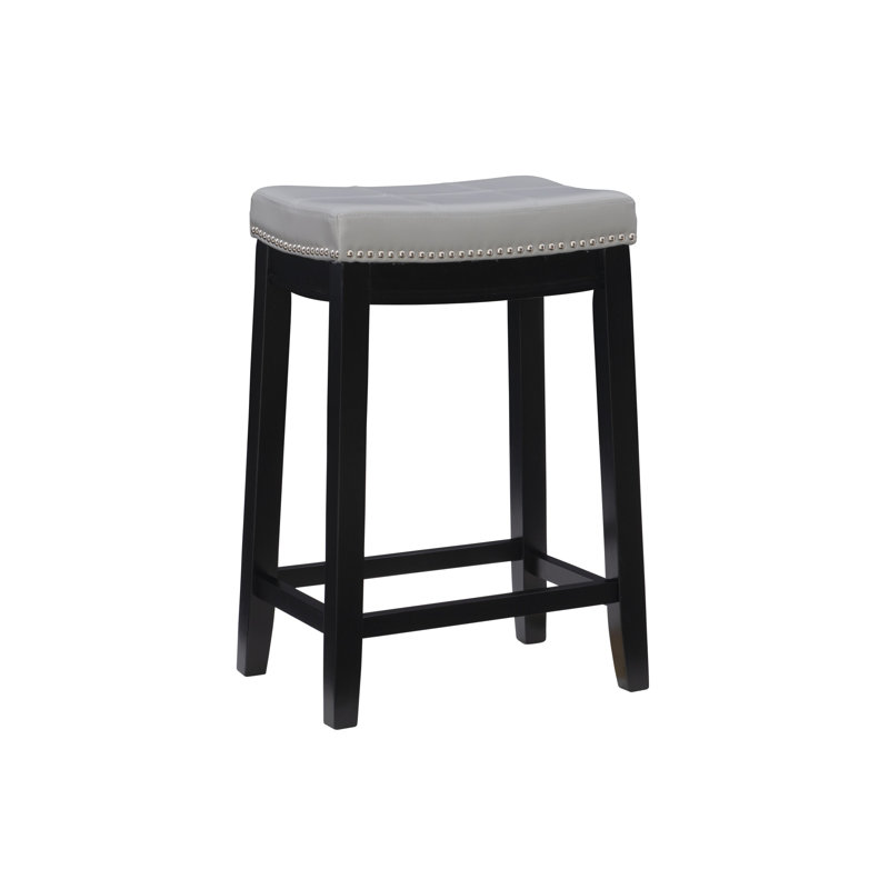 Bartonville Counter & Bar Solid Wood Backless Stool with Upholstered Seat, Counter Stool (26.5" Seat Height)
