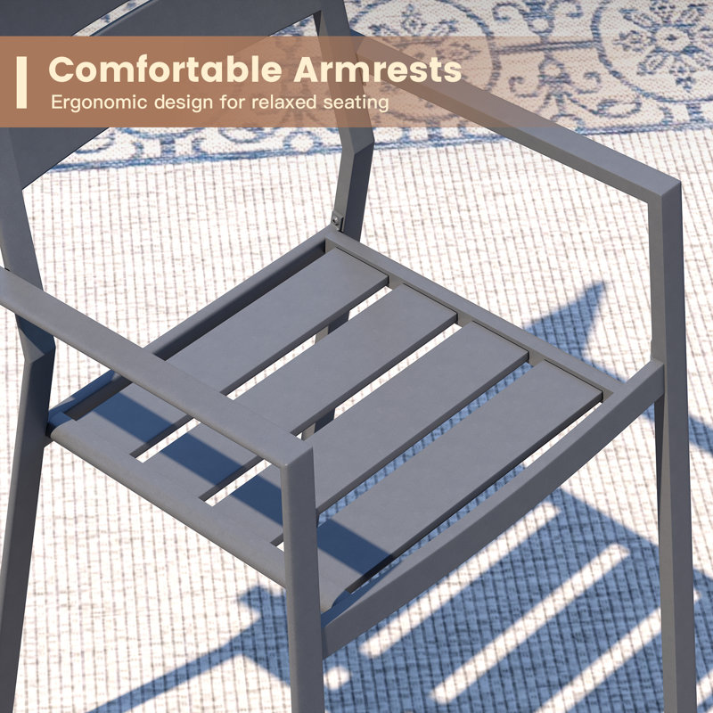Round Patio Dining Set with 48" Round Metal Dining Table and 6 Metal Armrest Dining Chairs, Gray/Gray/Gray