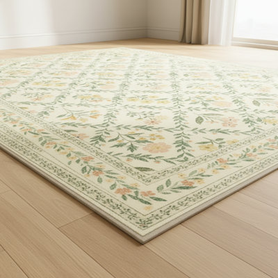8'X10' Boho Floral Area Rug - Washable Non-Slip Soft Stain Resistant, Beige/Multi | Living/Bedroom/Dining/Farmhouse/Nursery/Office
