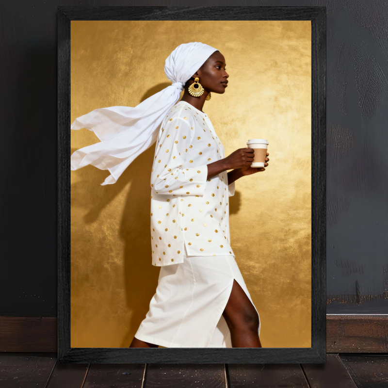 Art encadré noir «Une dame élégante buvant du café», impressions de style rétro, H 11 po x l 9 po