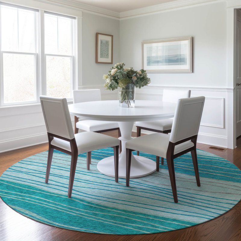 Washable Striped Indoor / Outdoor Rug, Round 8'