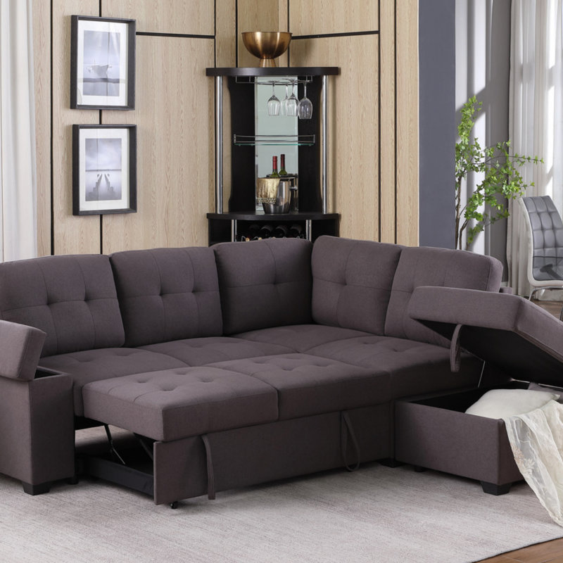 Canapé-lit modulaire en lin brun avec repose-pieds et rangement 87,75 po