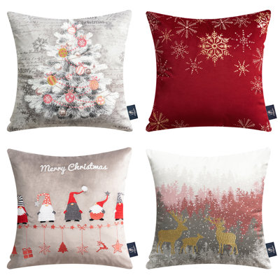 Phantoscope Merry Christmas Decorative Velvet Embroidery Throw Pillow Cover with Snowflake, Trees