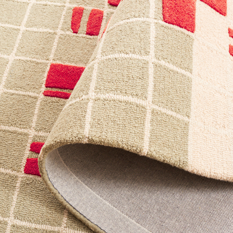 Tapis gris / rouge / beige en laine / coton touffeté à la main Elswick, Carré 5 pi