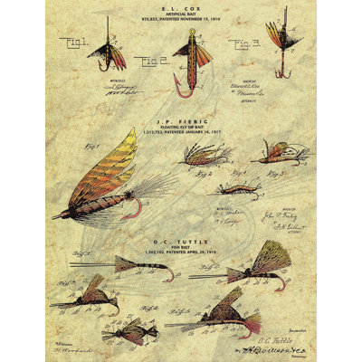 " Vintage 1910 the Fishing Fly Bait " Print