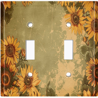 Couvercle de plaque d'interrupteur en métal; Bascule à 2 bandes US Standard - tournesols rustiques