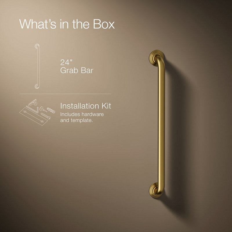 Traditional Grab Bar, 24"W, Vibrant Brushed Moderne Brass