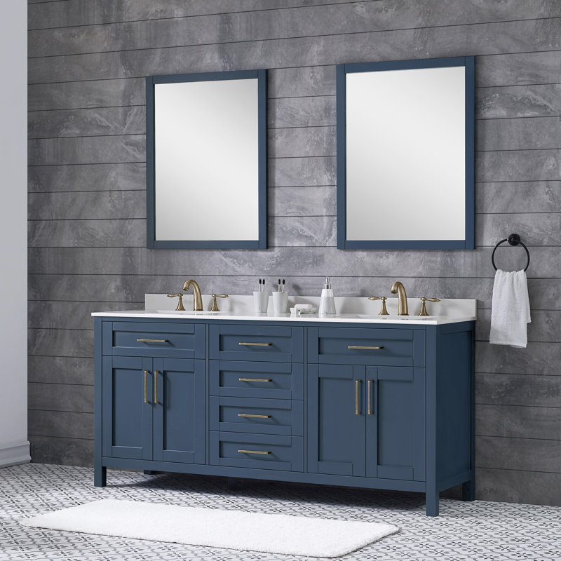 Ensemble de meuble-lavabo double 72 po avec miroir OVE Decors Tahoe, Blanc Bombey, Bleu minuit