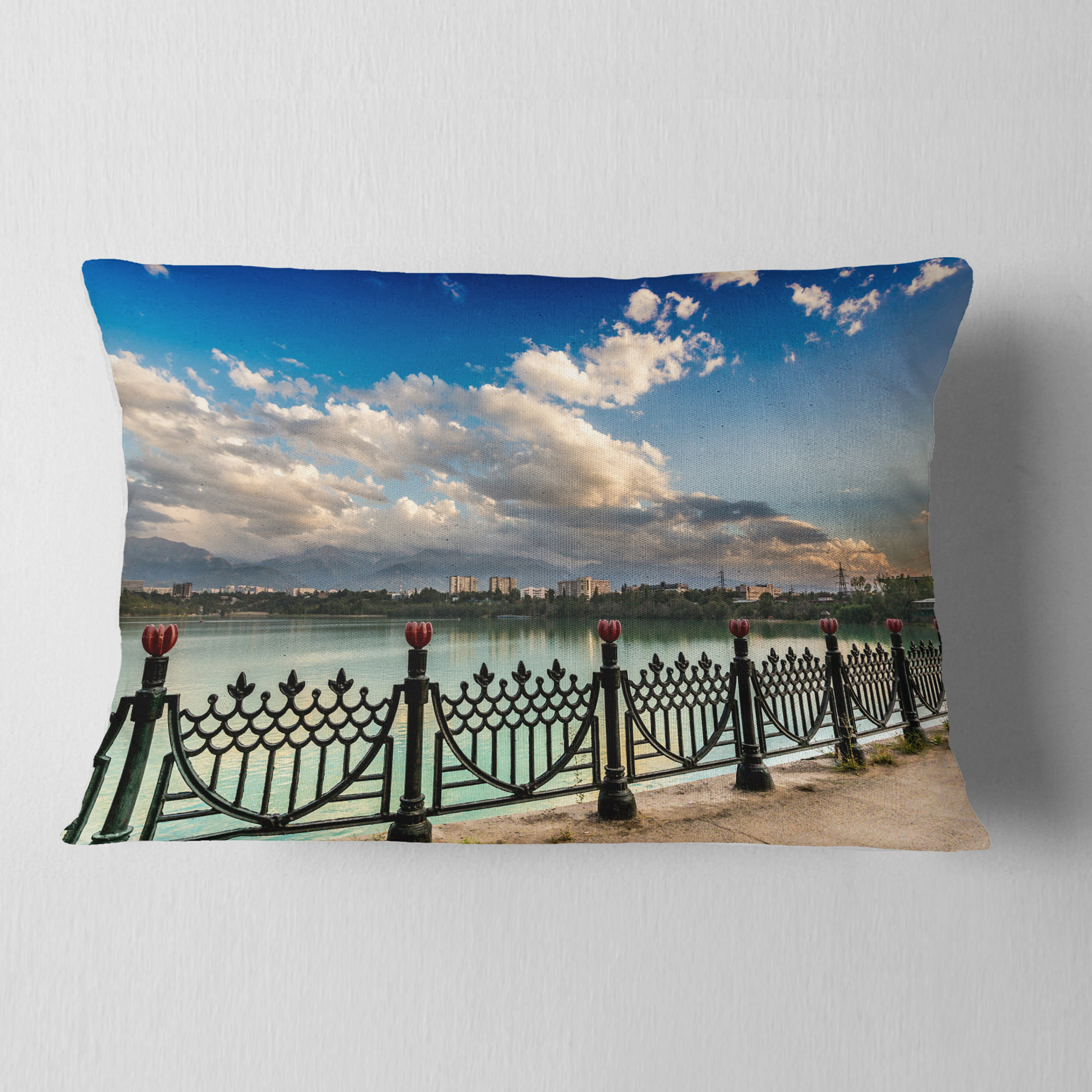 Design Art Cityscape Photography City Lake under Clouds Throw Pillow