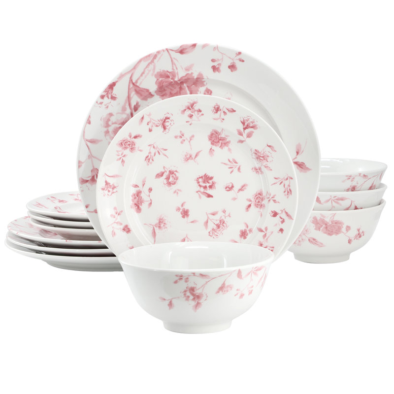 Ensemble de vaisselle ronde en porcelaine 12 pièces Martha Stewart Empress Bouquet