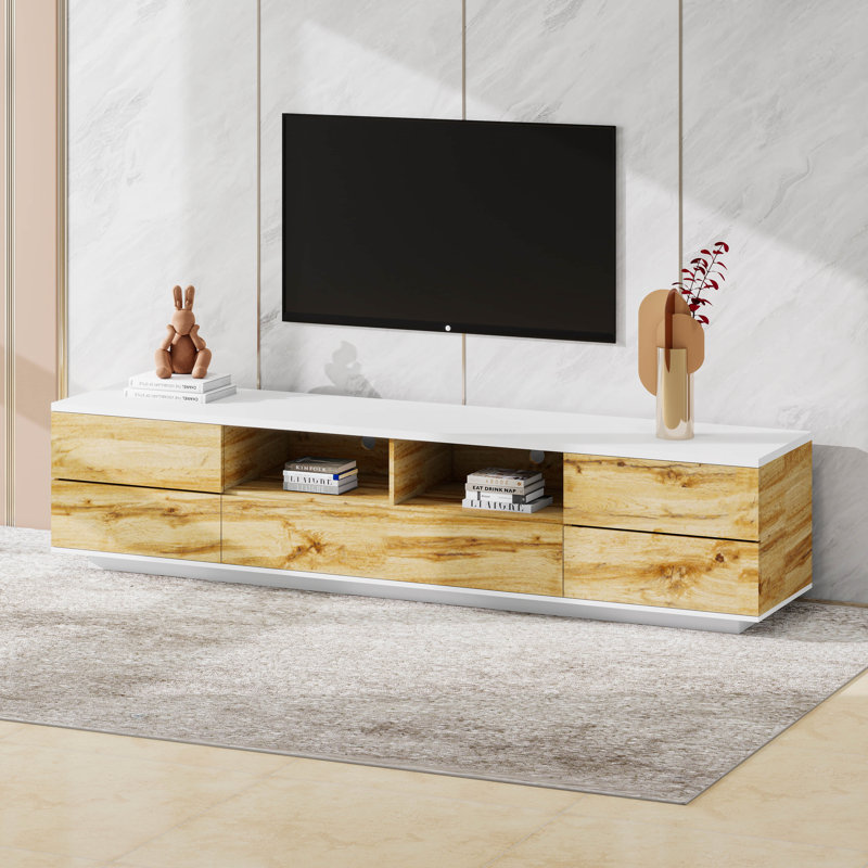 Meuble télé moderne avec rangement multifonctionnel, Naturel / Blanc