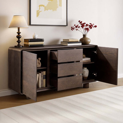Buffet moderne en bois massif 63 po avec 3 tiroirs et tablettes réglables Layne Harrison