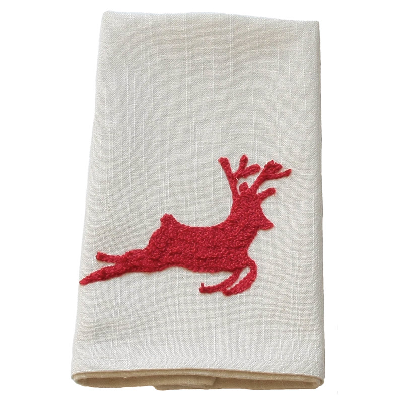 Reindeer Crewel Dish Cloth Kitchen Towel