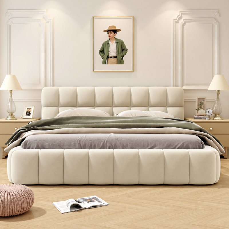 Lit plateforme tapissier avec tissu épais Timeless Stabilité, Beige
